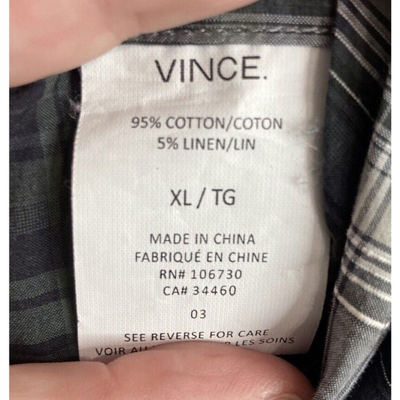 Vince Plaid Men’s Long Serve‎ Button Down Shirt Size XL Gray/Black - Picture 4 of 4
